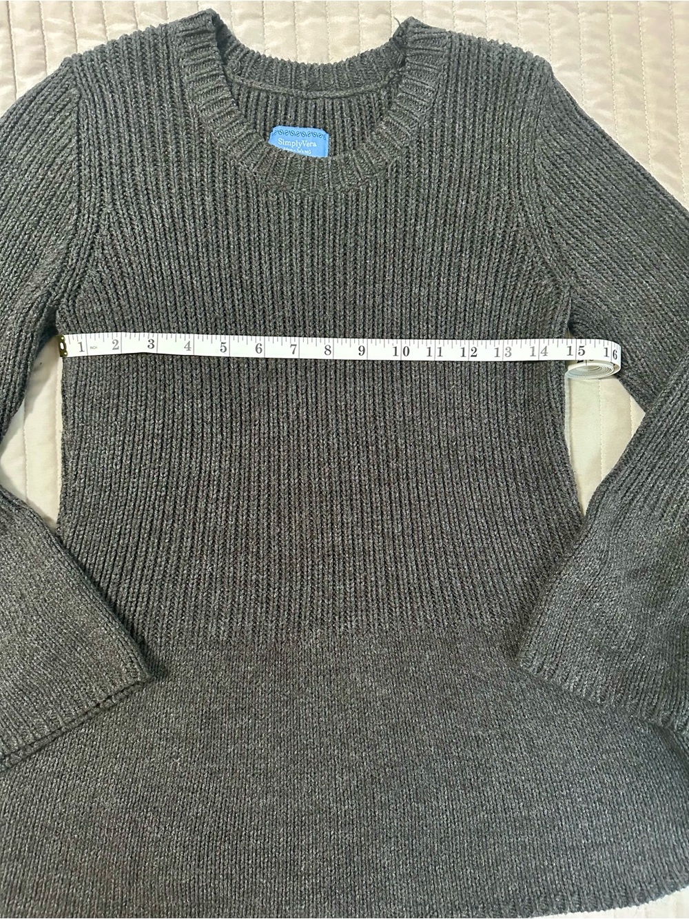 Simply Vera Vera Wang Dark Gray Ribbed Peplum Knit Sweater Size M - Picture 4 of 7